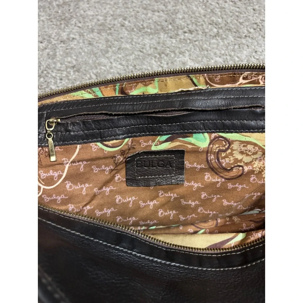 Bulga Dark Brown Pebbled Leather Satchel Hobo Bag Gold Ring Hardware